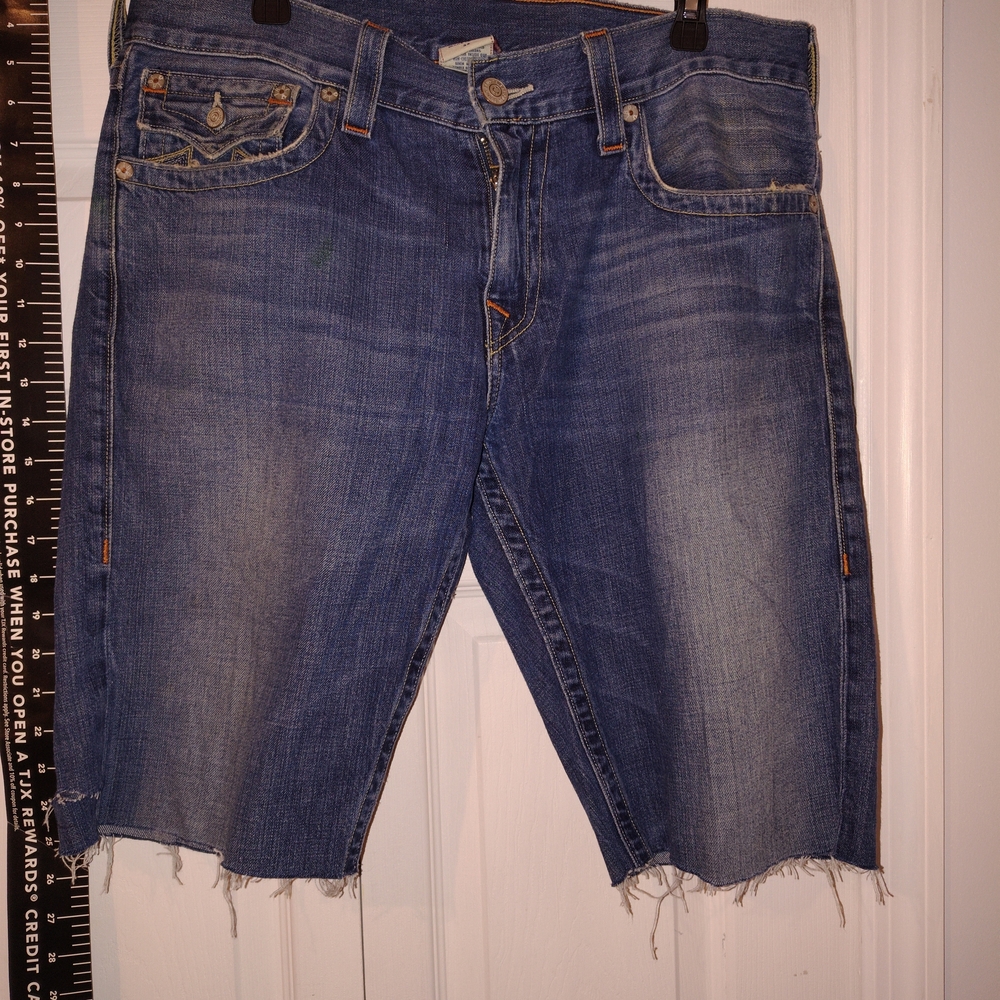 True Religion Distressed Blue Jean Shorts Vintage